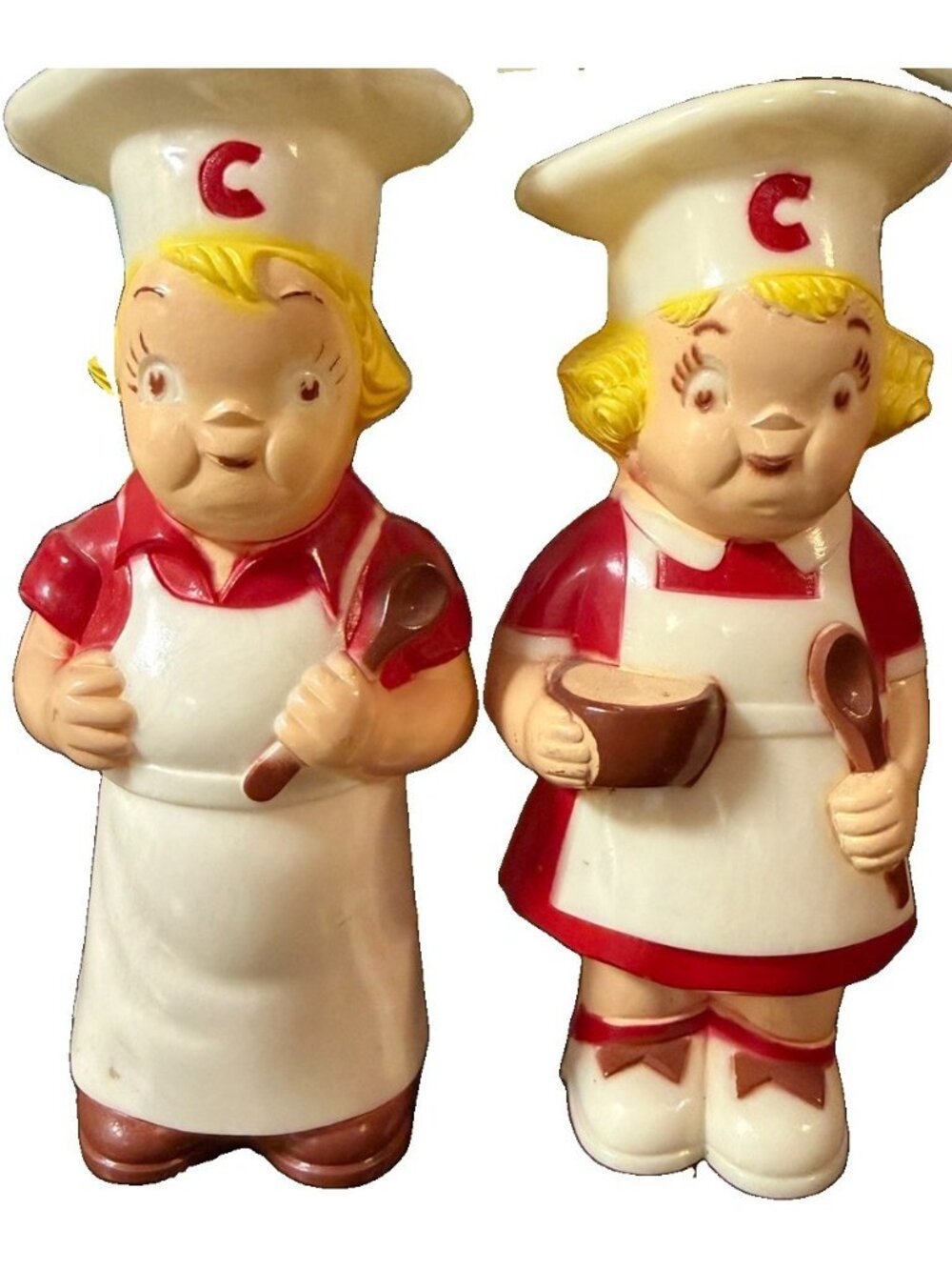 Vtg Campbell’s Soup Kids Chef Salt Pepper Shakers Plastic Red White 4.5” EUC
